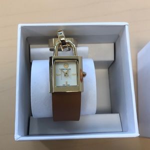 Tori Burch brown leather and gold watch